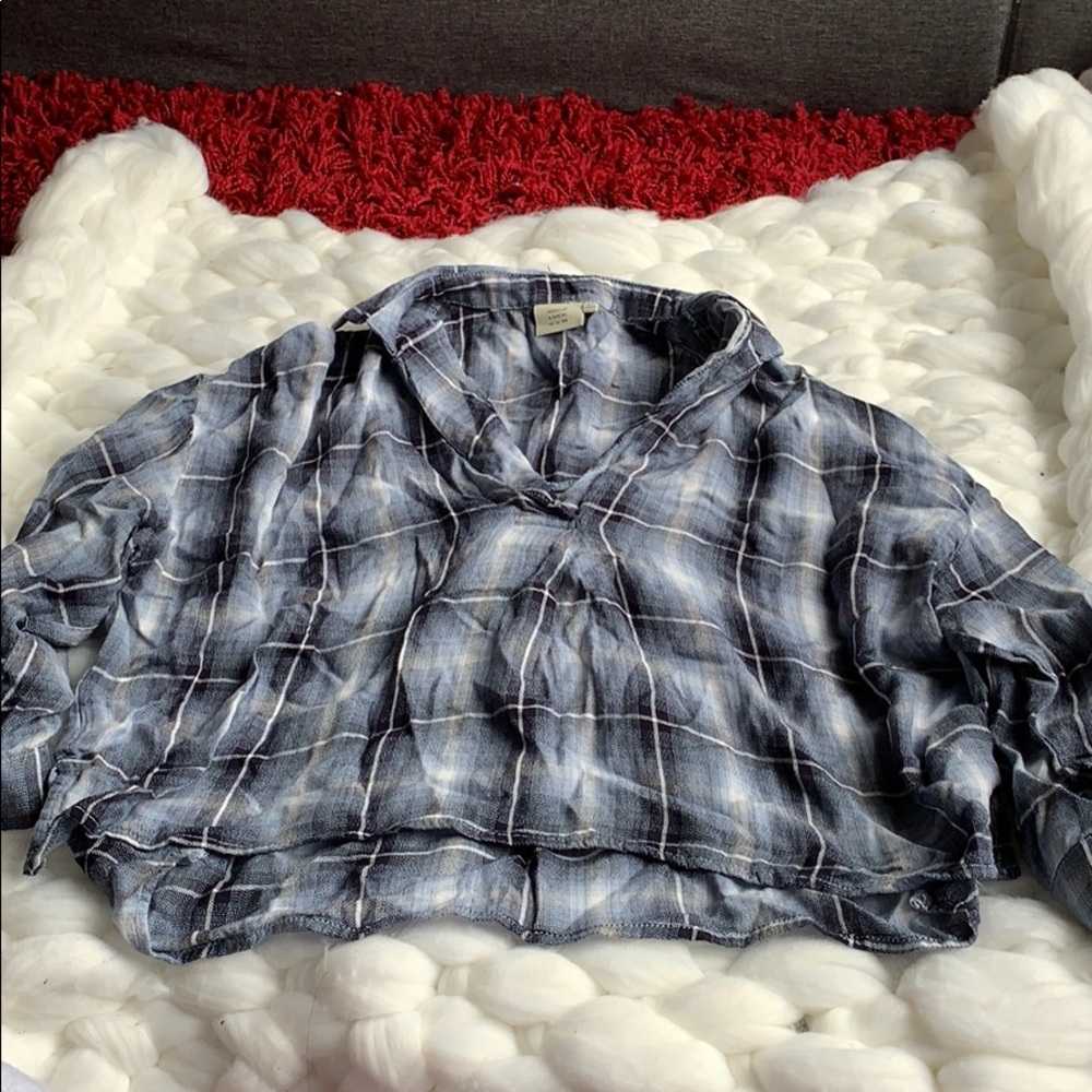 😁 GOOD LUCK GEM Blue Flowy Plaid Shirt XS